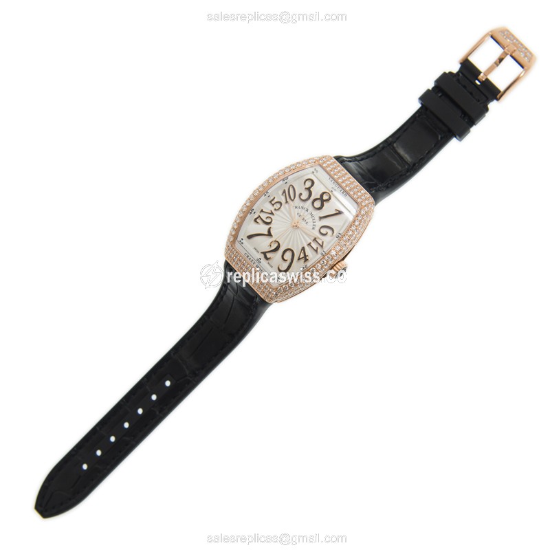 Franck Muller V32CHD Replica - Automatic - 18kt Rose Gold & Steel Case - White Dial, Leather Strap - View 2
