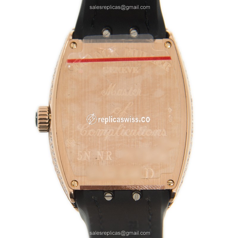 Franck Muller V32CHD Replica - Automatic - 18kt Rose Gold & Steel Case - White Dial, Leather Strap - View 3