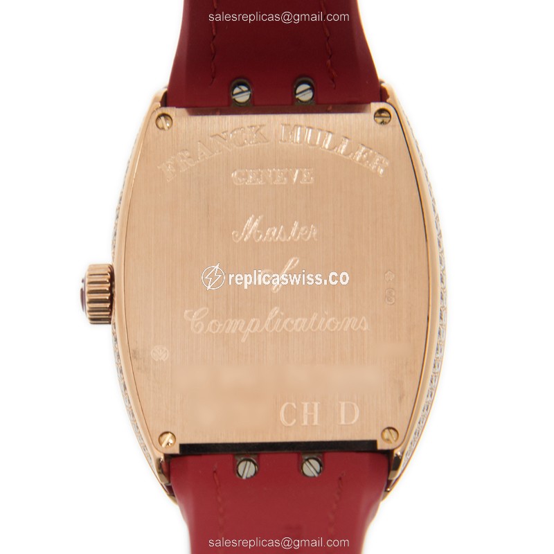Franck Muller V32 CH D - 18kt Rose Gold & Diamond - Automatic - White Dial - Red Rubber Strap - View 3