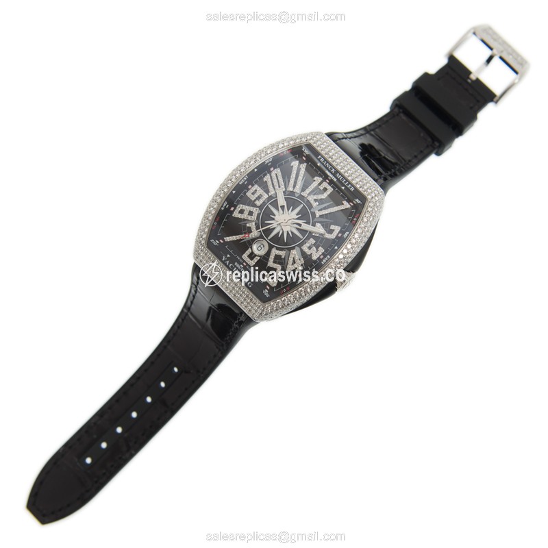 Franck Muller V45 SC DT D NBR CD YACHTING 18kt White Gold Auto Black Dial Buckle Leather Black Strap - View 2