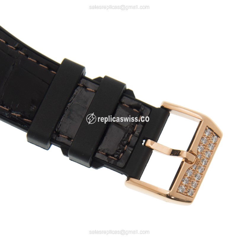 Franck Muller V 45 SC DT D 18kt Rose Gold Diamond Auto Black Dial Buckle Leather Strap - View 4
