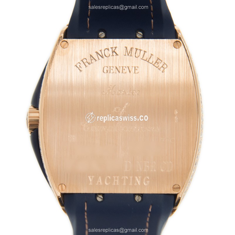 Franck Muller V 45 SC DT D NBR CD YACHTING 5N.BL Replica - Automatic - Rose Gold Case - Blue Dial - Leather Strap - View 3
