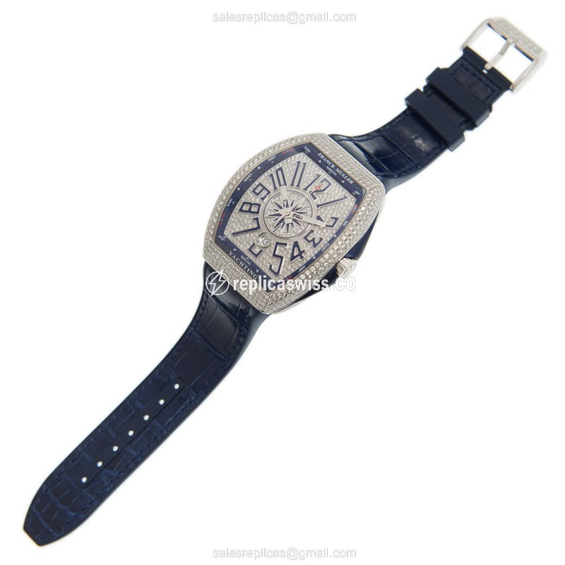 Franck Muller V 45 SC DT D CD YACHTING - Automatic - 18kt White Gold - Blue Dial - Blue Leather Strap - View 2