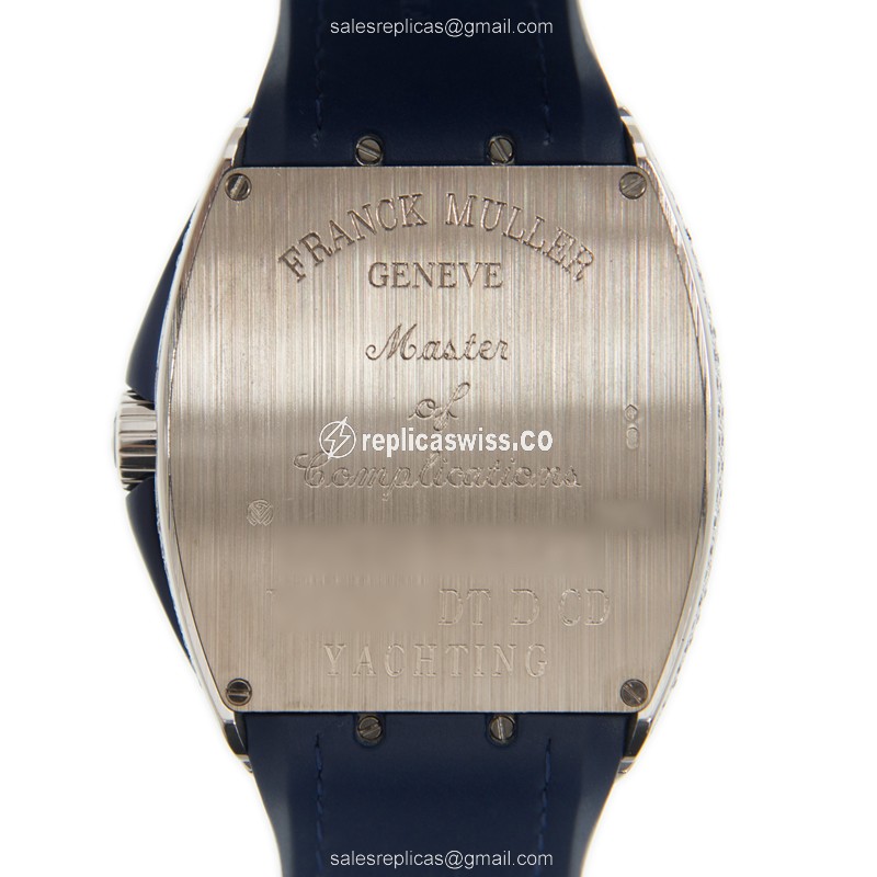 Franck Muller V 45 SC DT D CD YACHTING - Automatic - 18kt White Gold - Blue Dial - Blue Leather Strap - View 3
