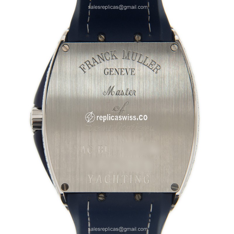 Franck Muller V 45 SC DT D YACHTING - Automatic - Diamond Case - Blue Dial - Leather Strap - Blue Buckle - View 3