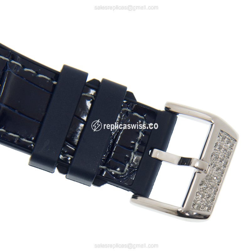 Franck Muller V 45 SC DT D YACHTING - Automatic - Diamond Case - Blue Dial - Leather Strap - Blue Buckle - View 4