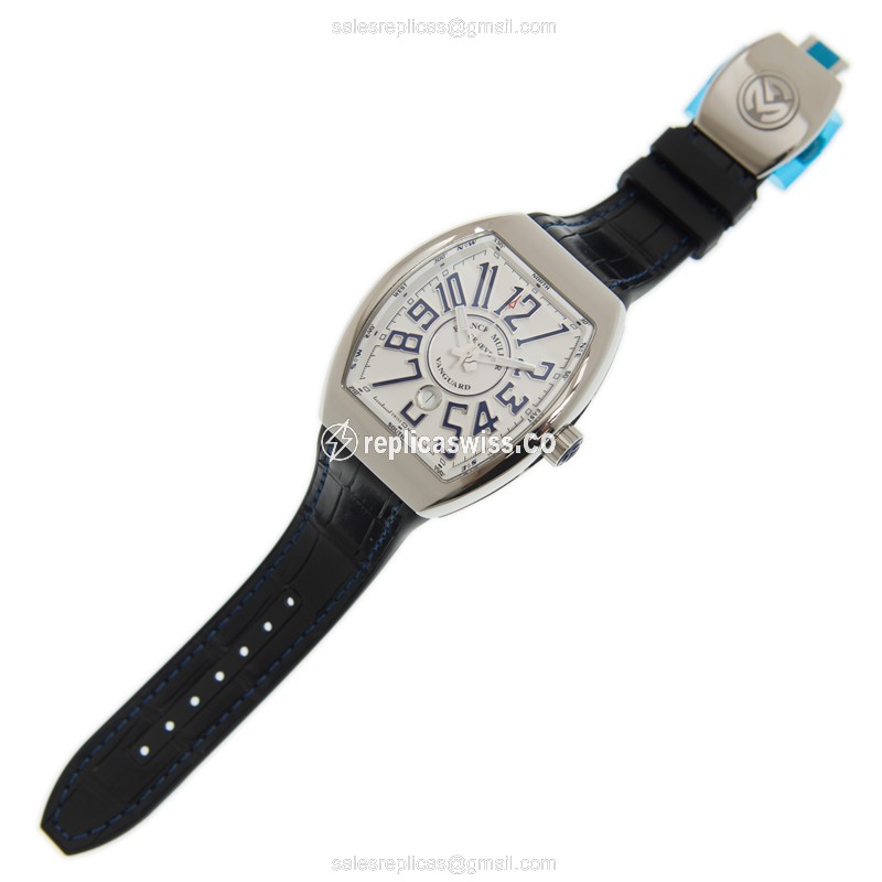 Franck Muller V45SC DT Vanguard - Auto - Stainless Steel - White Dial - Leather Strap - View 2