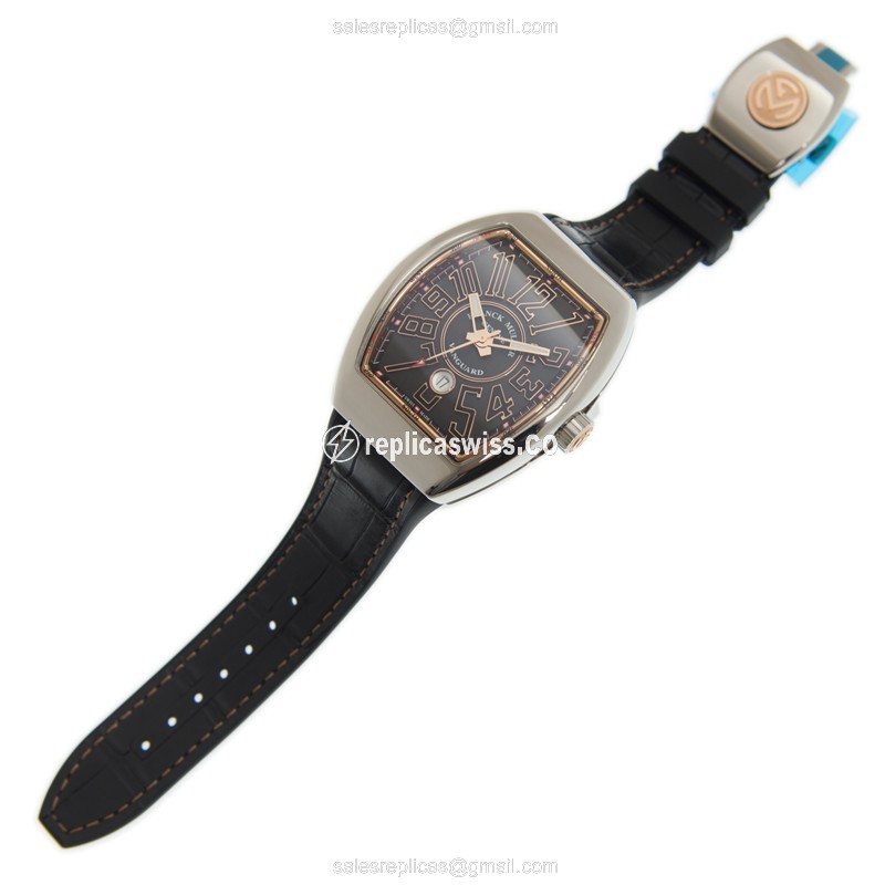 Franck Muller V 45 SC DT AC.5N Replica - Automatic - Steel Case - Black Dial, Leather Strap - View 2