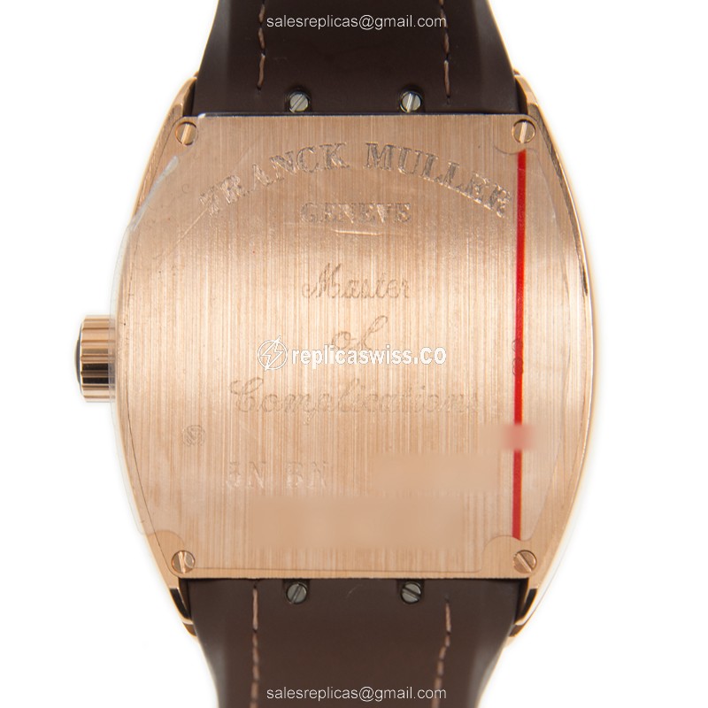 Franck Muller V45 SC DT - Vanguard Auto - 18kt Rose Gold - Brown Dial, Brown Leather Strap - View 3
