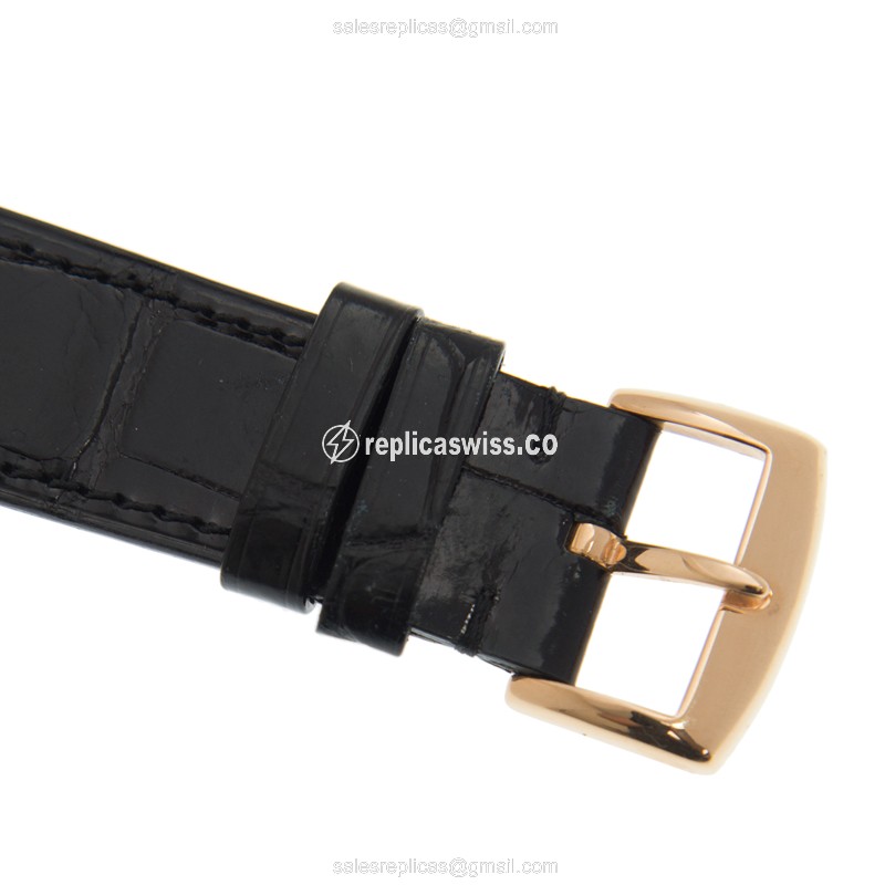 Franck Muller 952 QZ REL QTR SAI BAG 1P BAG 5N LONG ISLAND Replica - Quartz - 18kt Gold - Diamond Bezel - Black Dial - Leather Strap - View 4