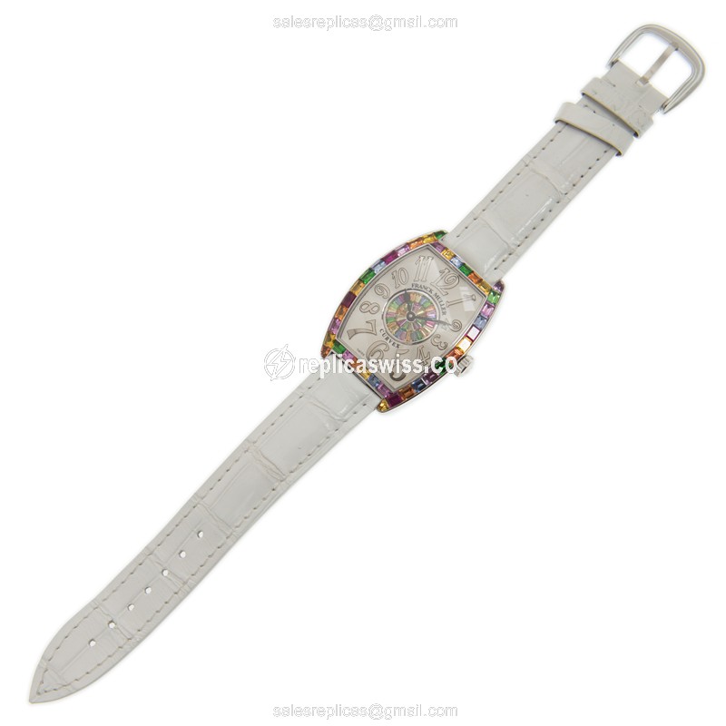 Franck Muller 2852 QZ REL QTR SAI BAG 1P BAG AC GENEVE - Quartz, Diamonds, White Dial, Buckle Clasp, Leather Strap - View 2