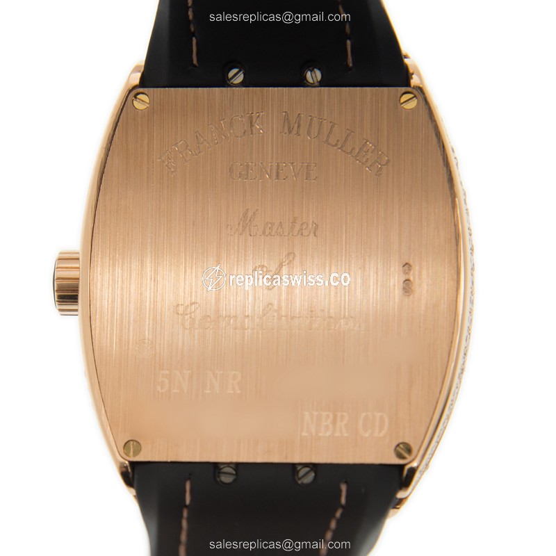 Franck Muller Vanguard - 18kt Rose Gold - Diamonds - Automatic - Black Dial - Leather Strap - View 3