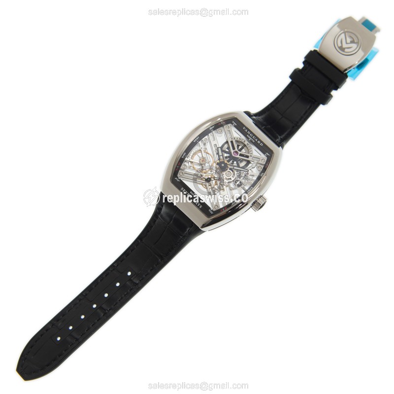 Franck Muller V41 S6 SQT Replica - Manual - Steel Case - Skull Dial on Black Leather Strap - View 2