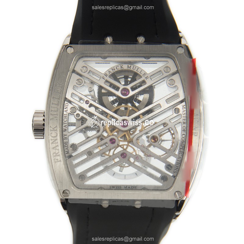 Franck Muller V41 S6 SQT Replica - Manual - Steel Case - Skull Dial on Black Leather Strap - View 3