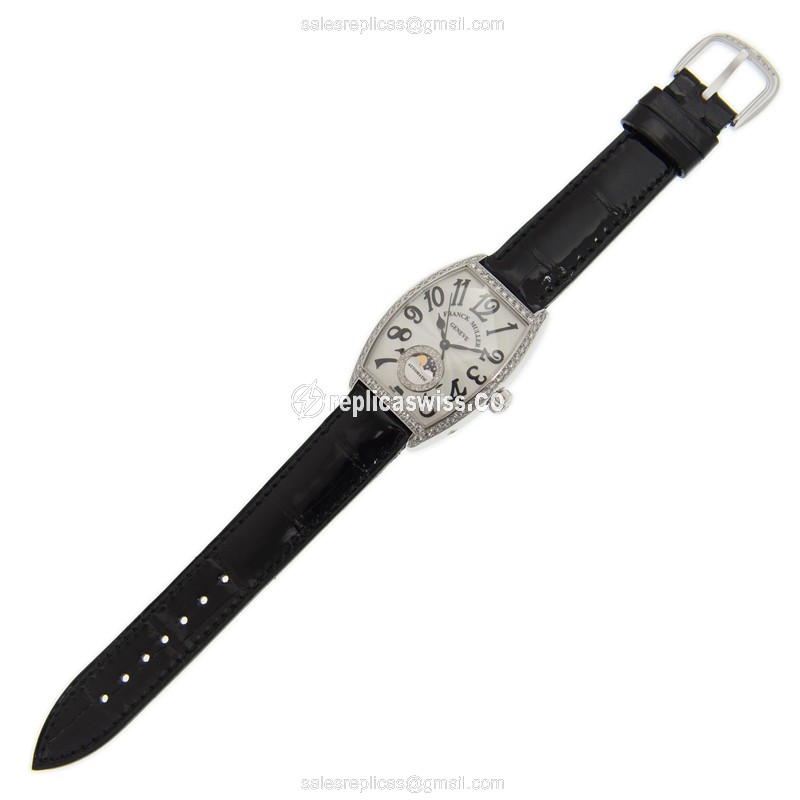 Franck Muller 2850 SC AT FO L D 1R CD 1R GENEVE Auto Stainless Diamonds White Dial Leather Black Buckle - View 2