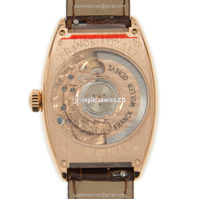 Franck Muller 2850 SC AT FO L D 5N Replica - Automatic - 18kt Rose Gold Case - White Dial on Brown Leather Strap - View 3