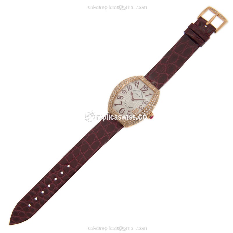 Franck Muller 5002 L QZ D C4 CD 5N HEART - Quartz - 18kt Rose Gold Case - White Dial - Leather Strap, Buckle Clasp - View 2