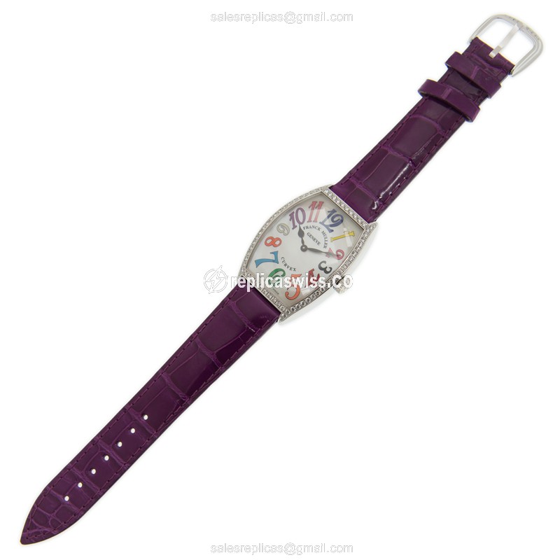 Franck Muller 5852 M QZ COL DRM MOP D 1R CINTREE CURVEX - Quartz - White Dial, Buckle Clasp - Purple Alligator Strap - View 2