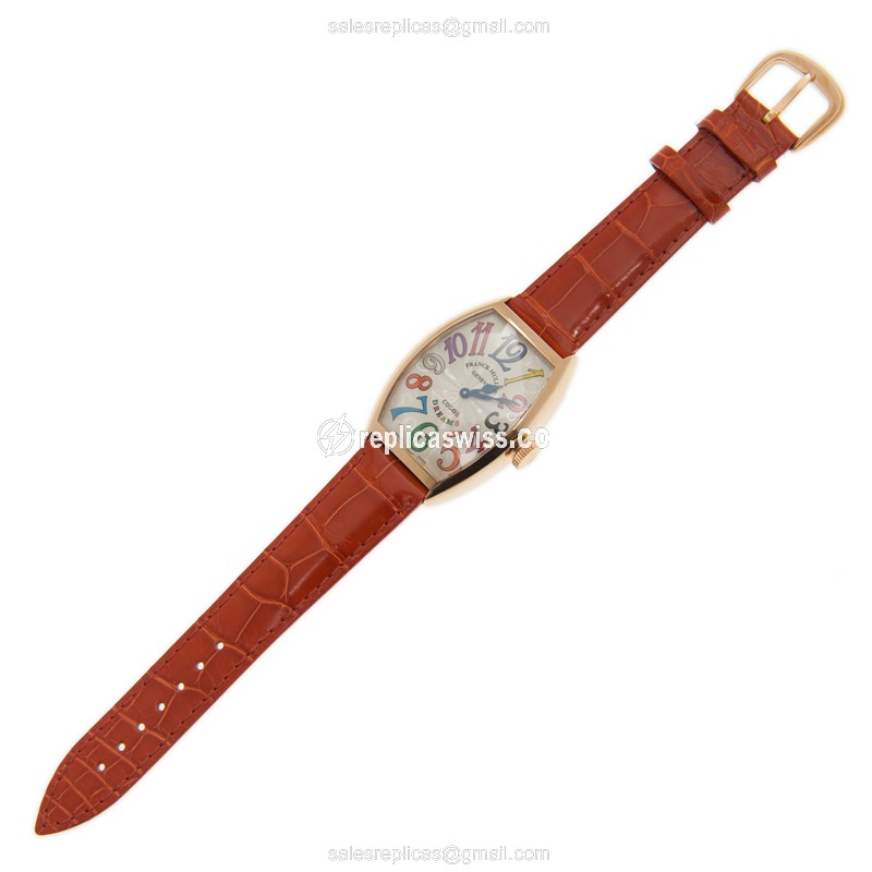 Franck Muller 5852 QZ COL DRM 5N Curvex - Quartz - 18kt Rose Gold Case - White Dial, Leather Orange Strap - View 2