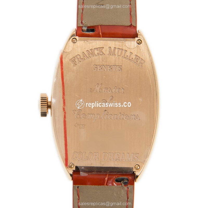 Franck Muller 5852 QZ COL DRM 5N Curvex - Quartz - 18kt Rose Gold Case - White Dial, Leather Orange Strap - View 3