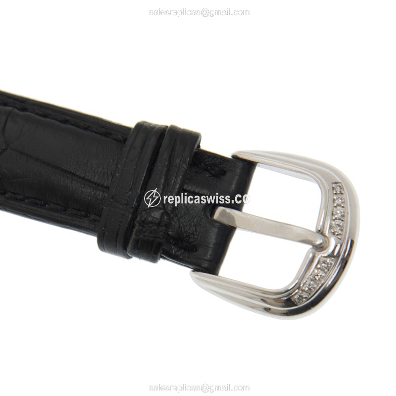 Franck Muller 7502 QZ Curvex Quartz 18kt White Gold - Diamond Dial, Black Leather Strap - View 4
