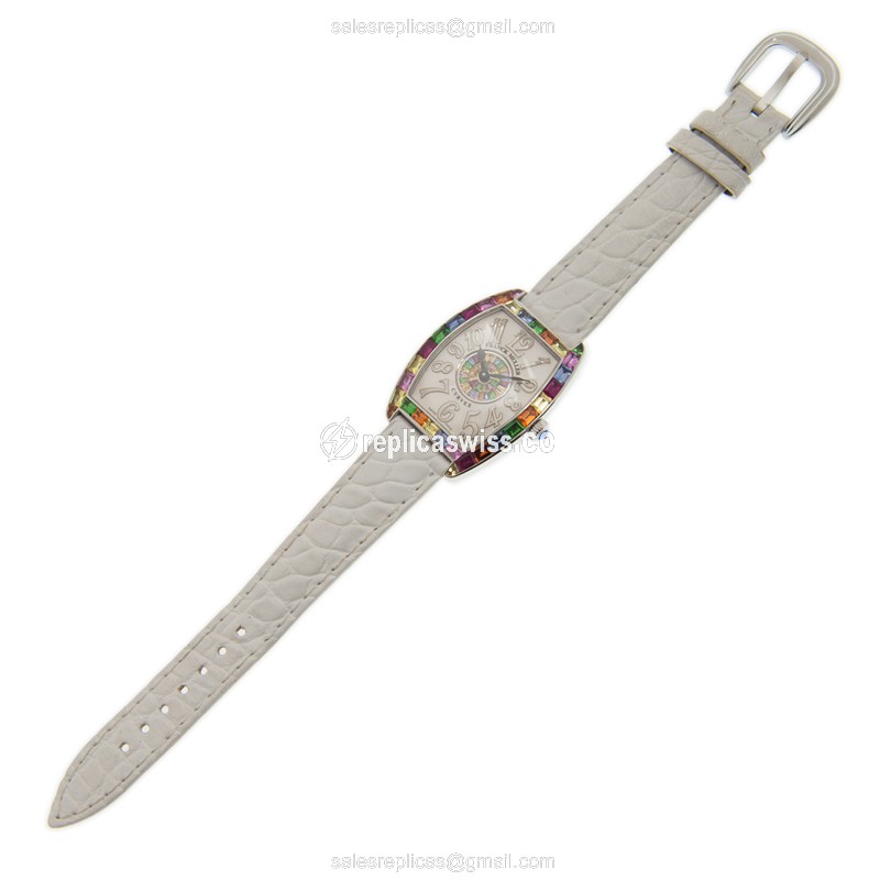 Franck Muller 1752 QZ REL QTR SAI BAG 1P BAG AC CINTREE CURVEX Quartz Stainless Steel & Diamonds Replica - Automatic - White Dial on Leather Strap - View 2