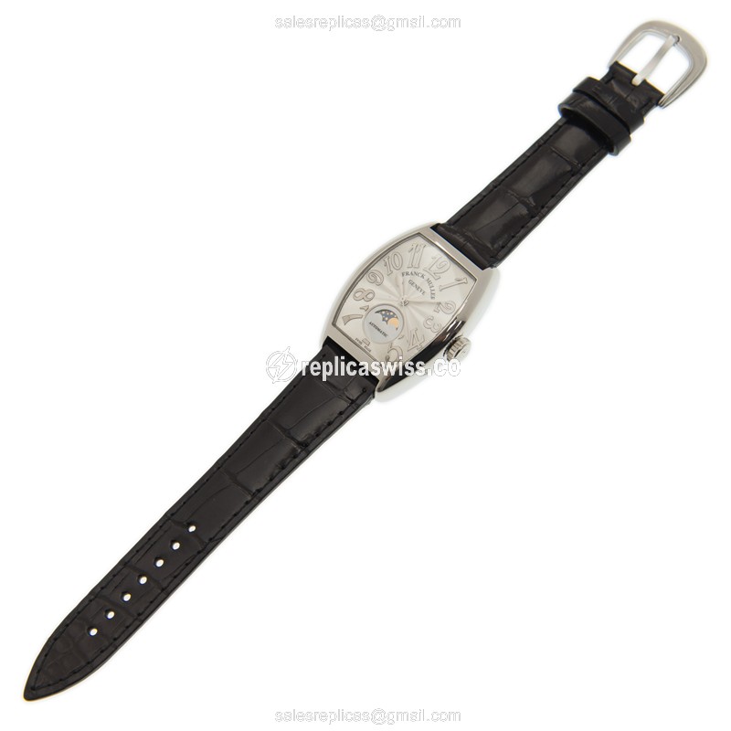 Franck Muller 7500 SC AT FO REL L AC Ladies - Automatic - Steel Case - Silver Dial on Black Leather Strap - View 2