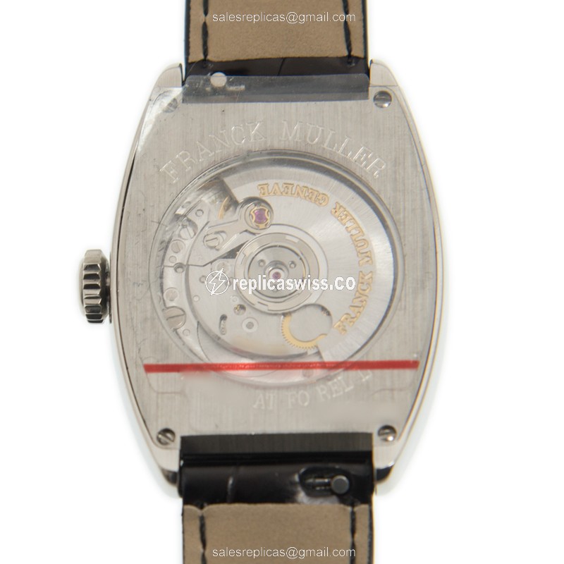 Franck Muller 7500 SC AT FO REL L AC Ladies - Automatic - Steel Case - Silver Dial on Black Leather Strap - View 3