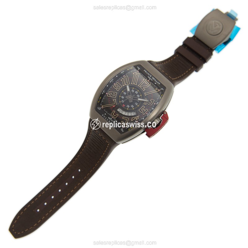 Franck Muller V 45 SC DT LCK Vanguard Auto Stainless Steel Black Dial Brown Leather Clasp - View 2