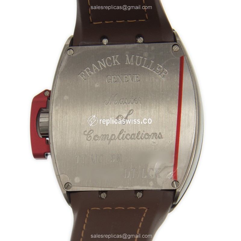 Franck Muller V 45 SC DT LCK Vanguard Auto Stainless Steel Black Dial Brown Leather Clasp - View 3