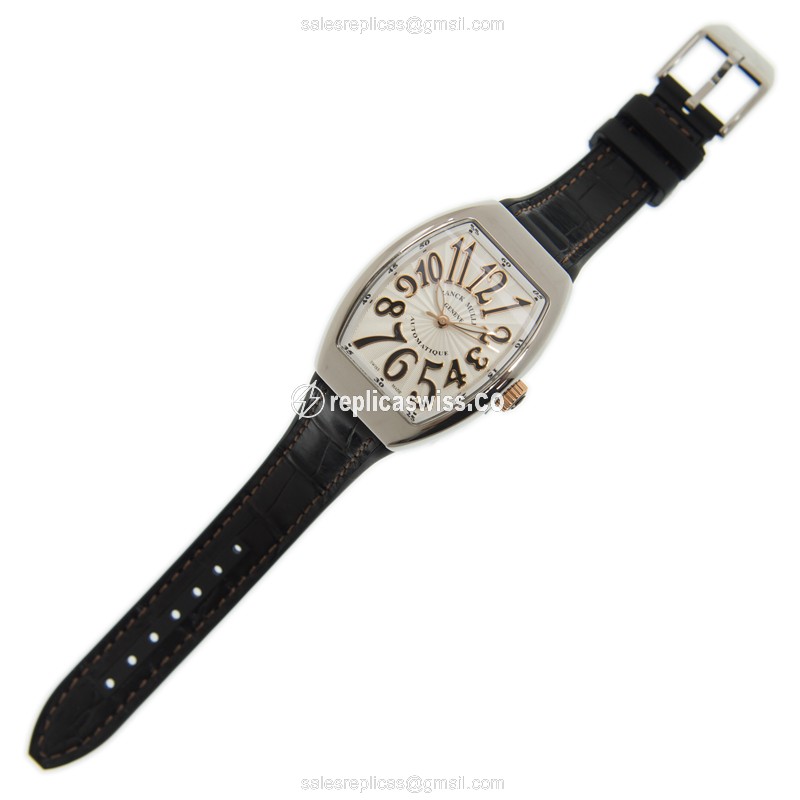 Franck Muller V32 SC AT FO STG Ladies - Automatic - Steel Case, White Dial, Black Buckle, Cowhide Strap - View 2