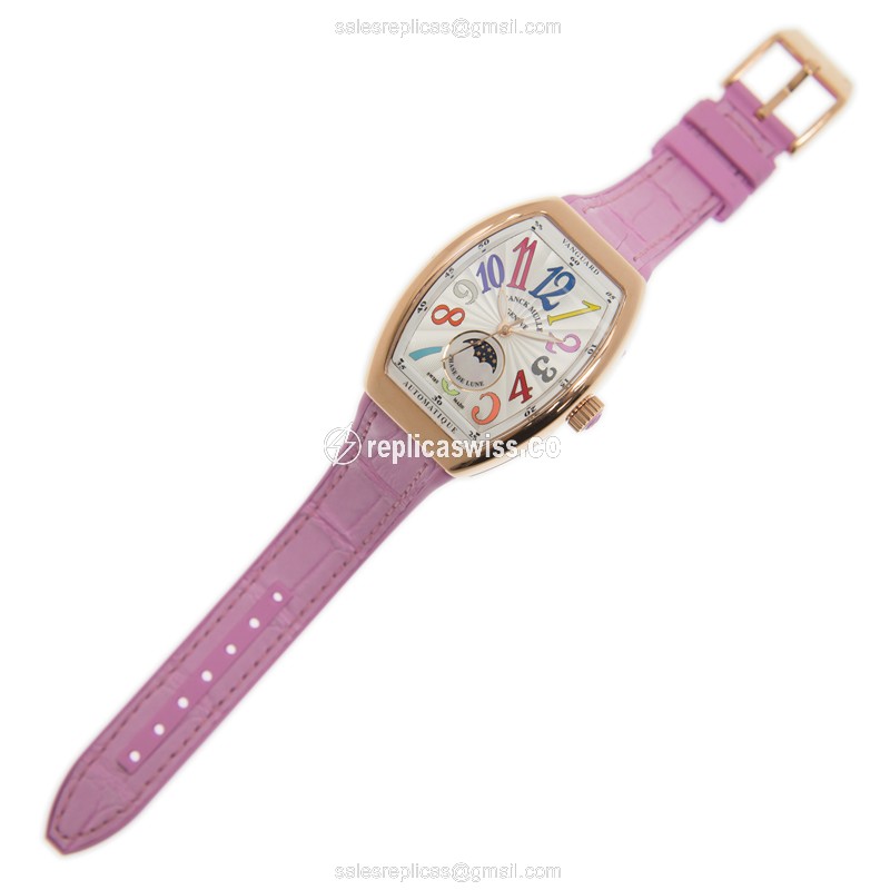 Franck Muller V32 SC AT FO L COL DRM 5N.RS Ladies Replica - Automatic - 18kt Rose Gold - White Dial, Pink Rubber Strap - View 2