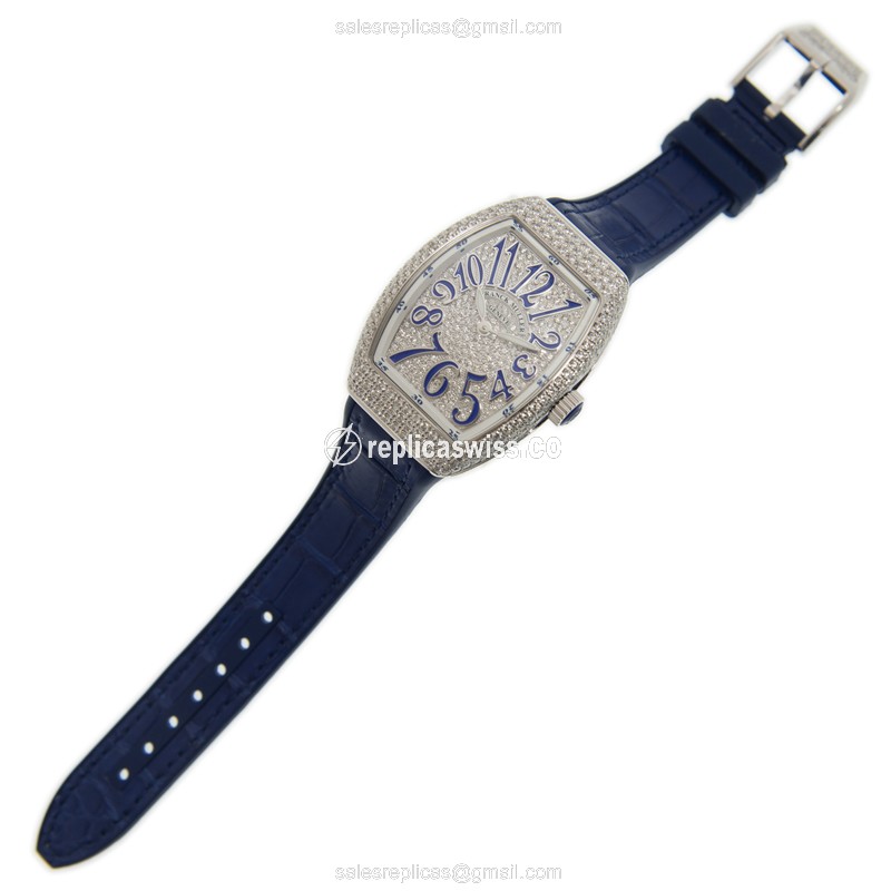Franck Muller V32QZCD Ladies - Quartz, Diamonds, Silver Dial, Blue Rubber - View 2