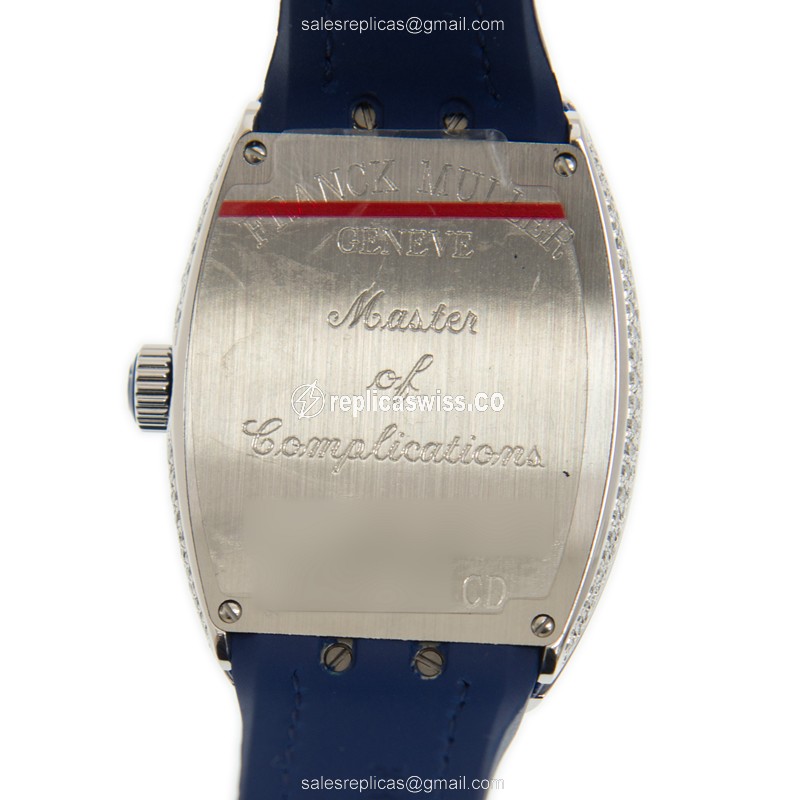 Franck Muller V32QZCD Ladies - Quartz, Diamonds, Silver Dial, Blue Rubber - View 3