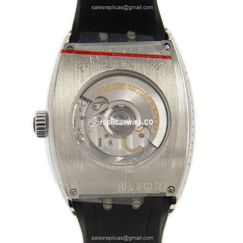 Franck Muller V32SC AT FO L D CD 1R Replica - Automatic - Stainless Steel Case - Diamond Accents - Silver Dial - Leather Black Strap - Buckle Clasp - View 3