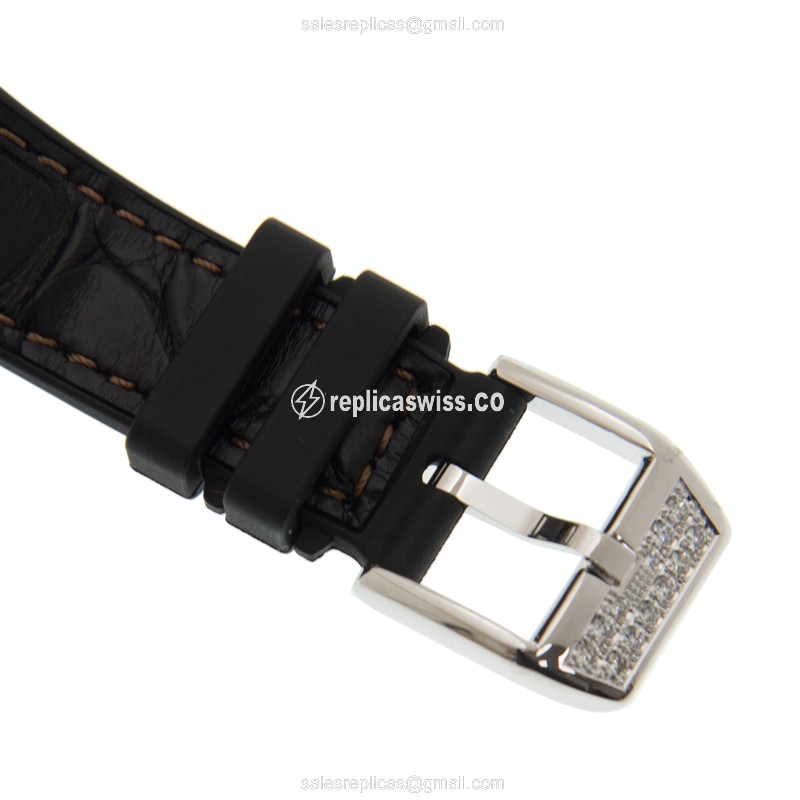 Franck Muller V32SC AT FO L D CD 1R Replica - Automatic - Stainless Steel Case - Diamond Accents - Silver Dial - Leather Black Strap - Buckle Clasp - View 4