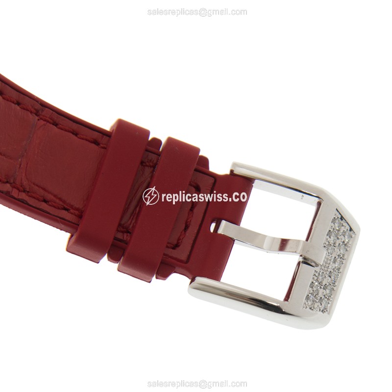 Franck Muller V32 SC AT FO L D COL DRM Replica - Automatic - Diamonds Case - Silver Dial - Red Rubber Strap - View 4
