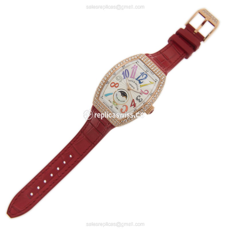 Franck Muller V32SC AT FO L D COL DRM 18kt Rose Gold Auto - Diamond Dial - Gold Buckle - Red Rubber Strap - View 2