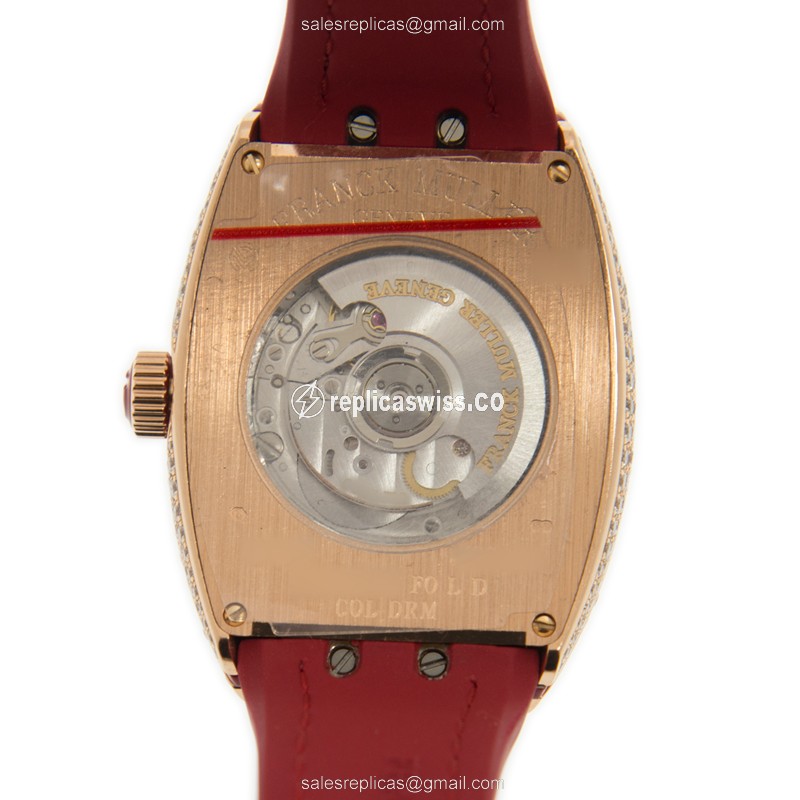 Franck Muller V32SC AT FO L D COL DRM 18kt Rose Gold Auto - Diamond Dial - Gold Buckle - Red Rubber Strap - View 3