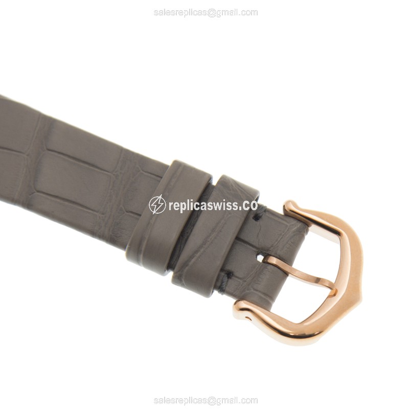 Cartier Ballon Blanc Quartz Replica - 18kt Rose Gold - Diamonds - Silver Dial - Grey Alligator Buckle - View 3
