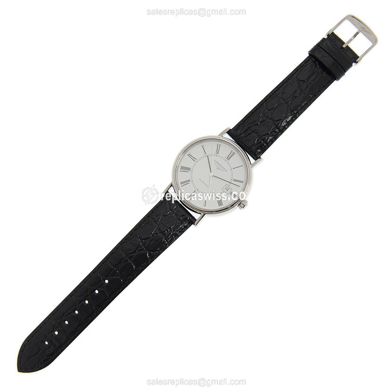 Longines PRESENCE Replica - Automatic - Stainless Steel Case - White Dial, Black Leather Strap - View 2