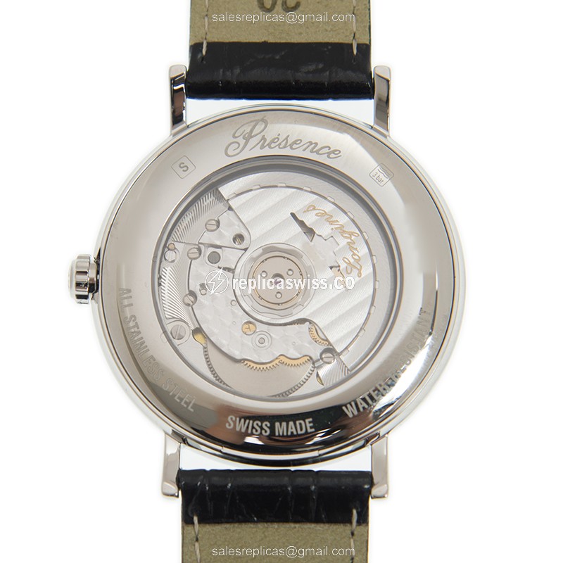 Longines PRESENCE Replica - Automatic - Stainless Steel Case - White Dial, Black Leather Strap - View 3