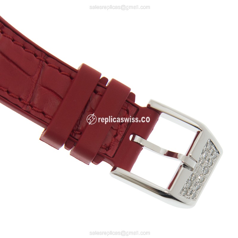 Franck Muller V32QZ D Quartz - Diamond Case - White Dial - Red Leather Strap - View 3