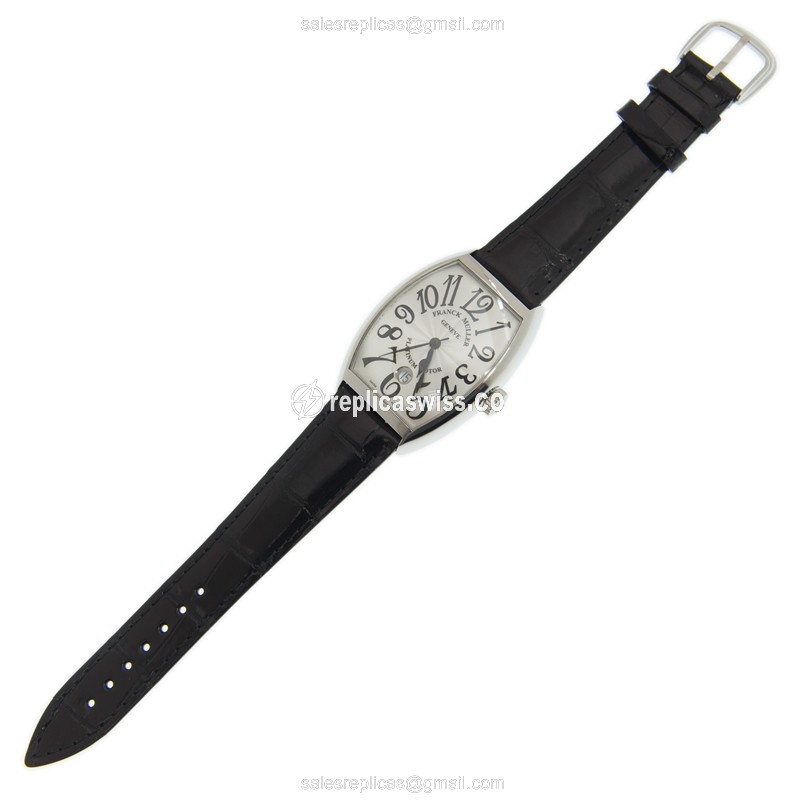 Franck Muller 7851 SC DT Replica - Automatic - Steel Case, White Dial - Black Leather Strap - View 2