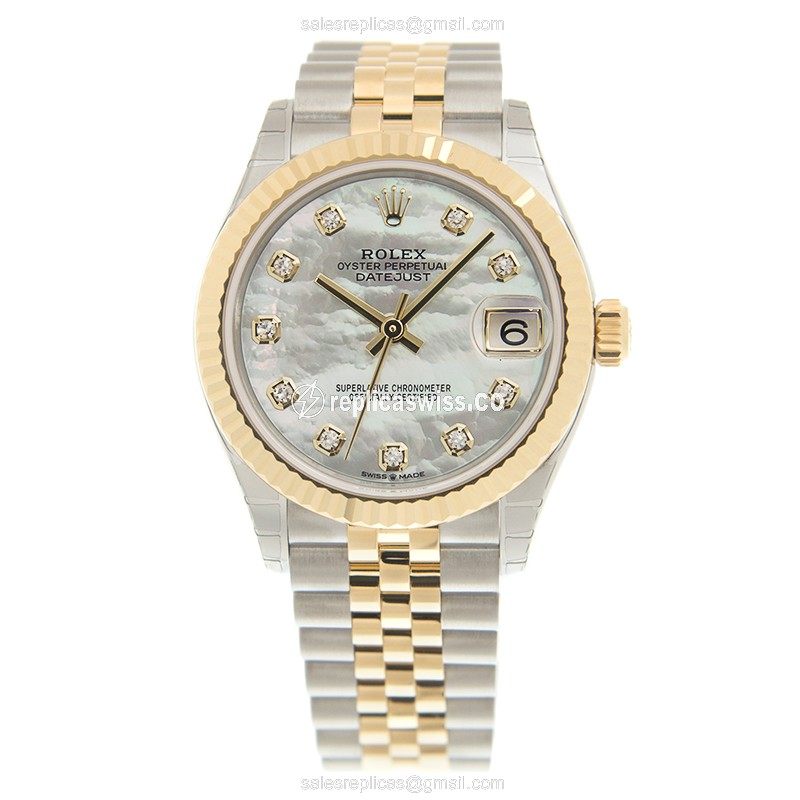 Rolex DATEJUST Replica - Automatic - 18kt Gold & Steel - White Dial - View 2