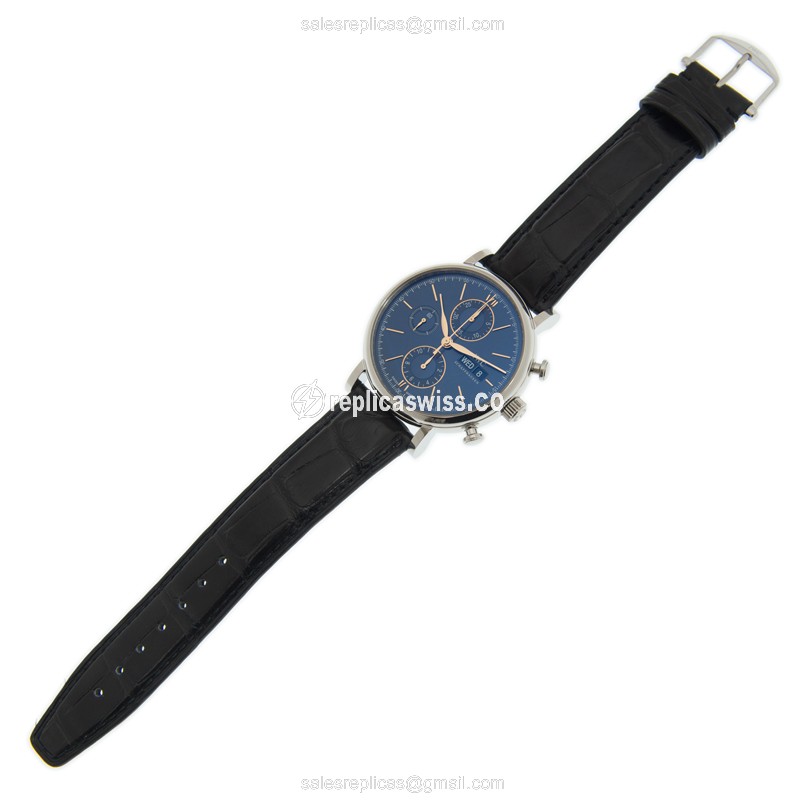 IWC Portofino Replica - Automatic - Blue Dial - Stainless Steel Case - Brown Leather Strap - View 2