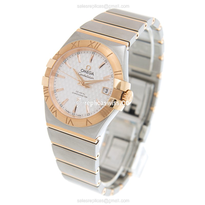 Omega Constellation Replica - Automatic - 18kt Rose Gold & Steel Case - Silver Dial - Gold Strap - View 3