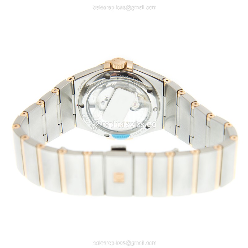 Omega Constellation Replica - Automatic - 18kt Rose Gold & Steel Case - Silver Dial - Gold Strap - View 4