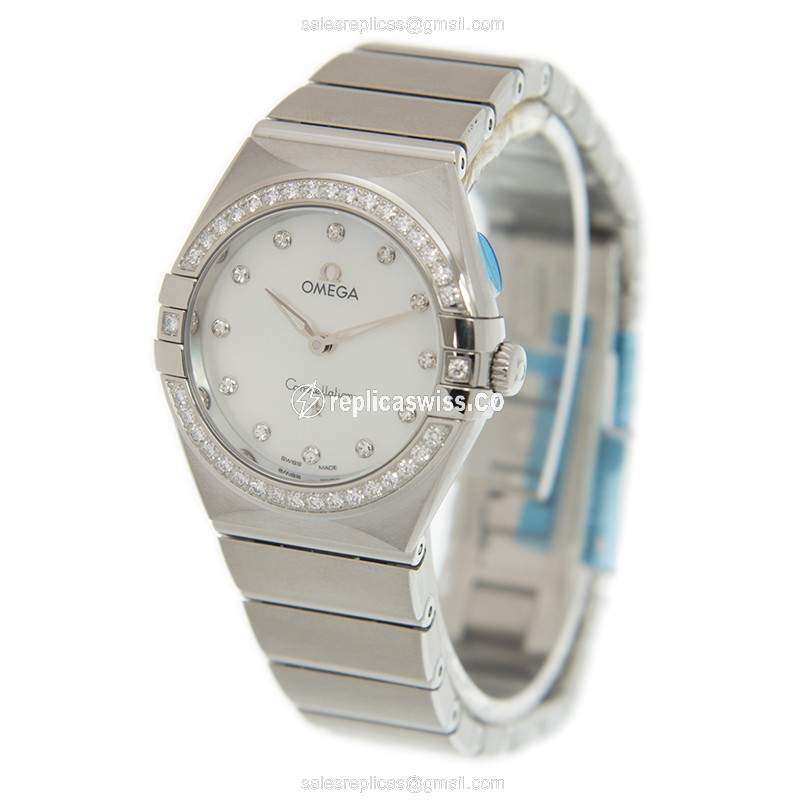 Omega Constellation Quartz - White Dial - Diamond Accents - Steel Case & Band - View 3