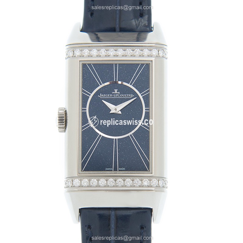 Jaeger-Lecoultre Q3348420 REVERSO - Manual - Stainless Steel - Diamonds - Silver Dial - Blue Leather Strap - View 2
